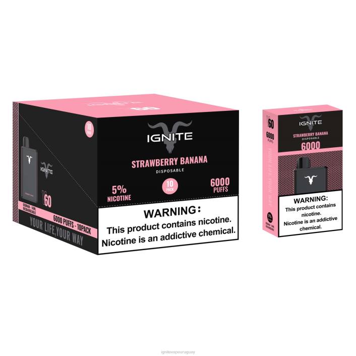 Fresa plátano IGNITE V60 paquete de 10 bolígrafos vaporizadores - IGNITE tobacco sabor PZ6T27